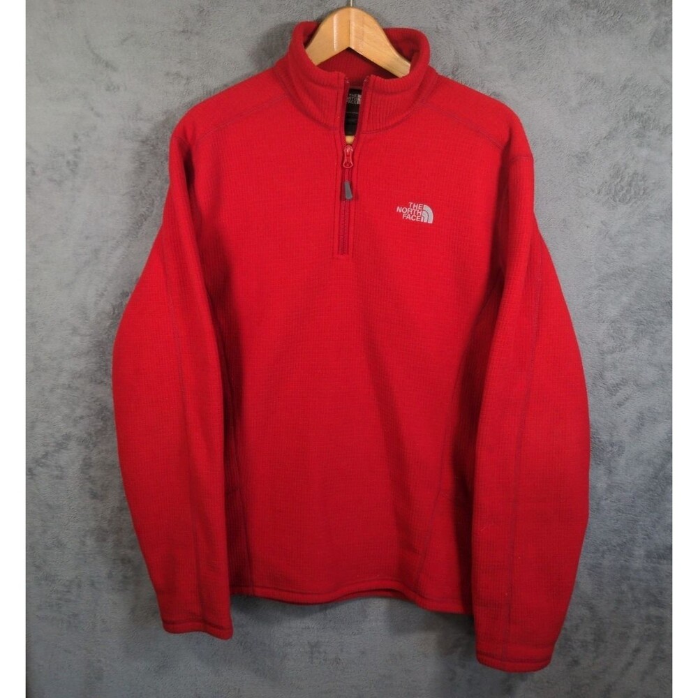 The North Face 1/4 Zip Quarter Pullover Mens M Red Fleece Textured Outdoor Logo